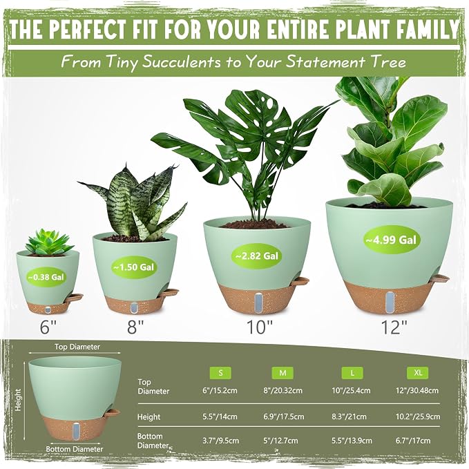 Self-Watering Pots for Indoor Plants 4 Pack, 6/8/10/12 Inch Outdoor Planters - Image 2