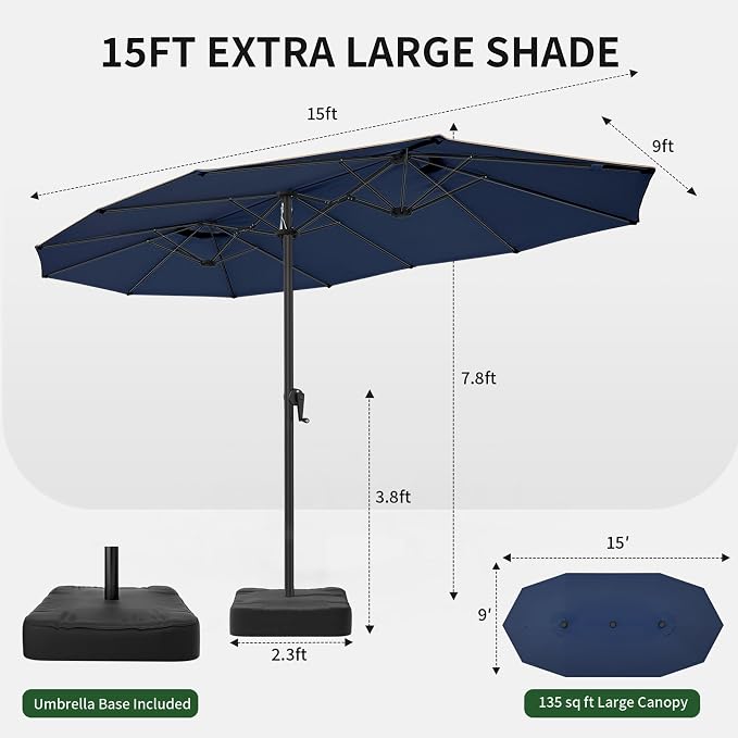 OLILAWN Patio Table Umbrella, 15ft Large Deck Umbrella - Image 7