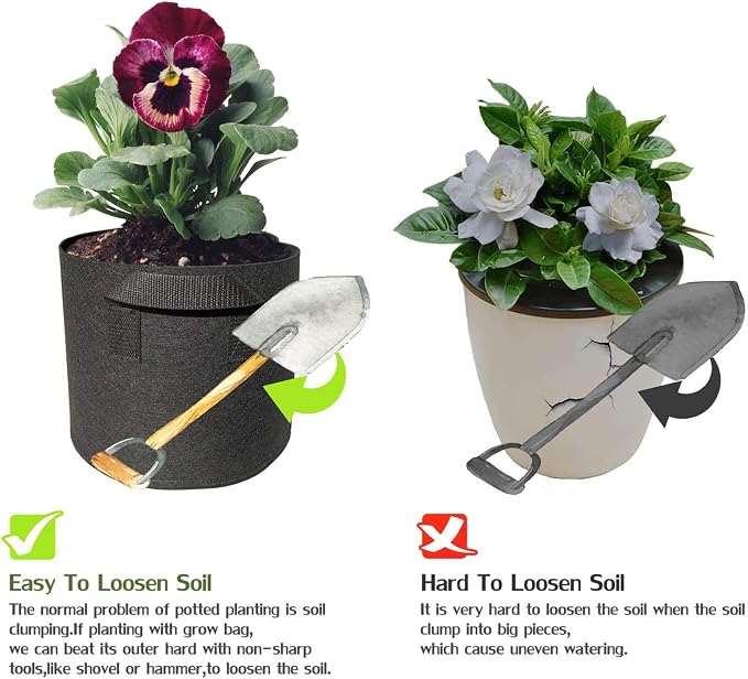 5 Pack 3 Gallon Grow Bags with Handles Garden Vegetable Flower Grow Bags - Image 3