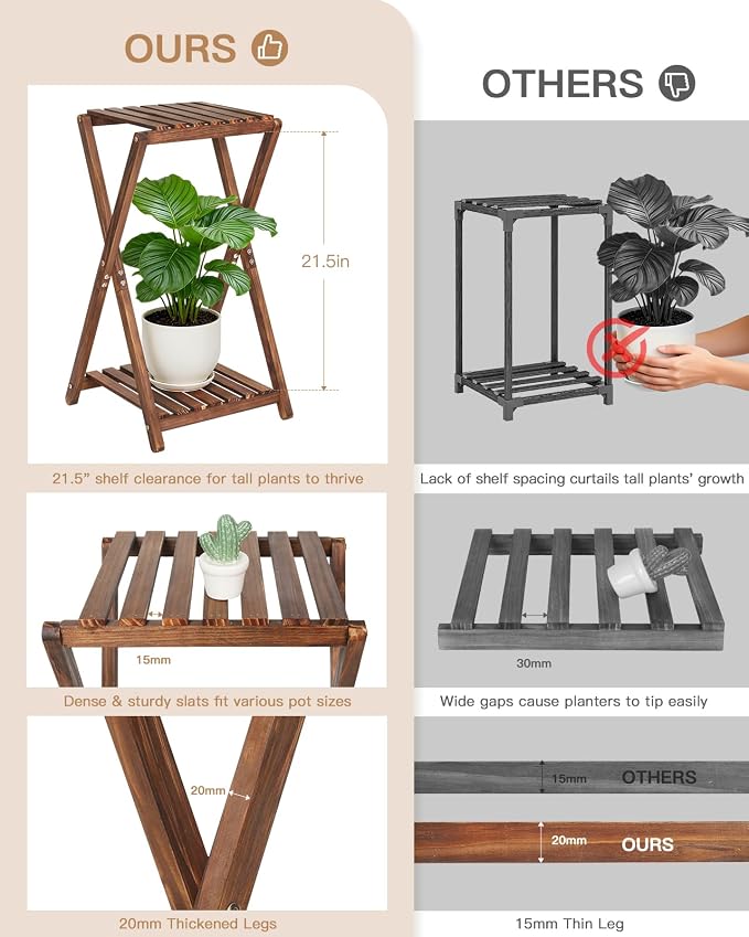 Tall Plant Stand Indoor, Wooden 2 Tier Plant Shelf - Image 3