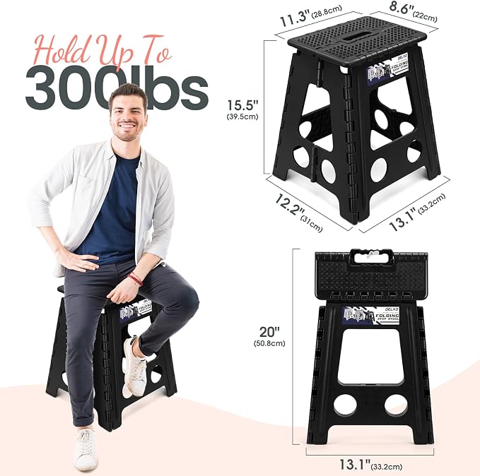 Delxo Folding Step Stool 16 Inch, Non-Slip Foldable Stools - Image 3