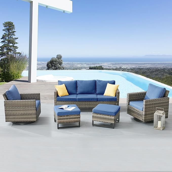 Belord Wicker Chairs Outdoor Bistro Set Oversize Patio Swivel Rocker, Rattan - Image 3