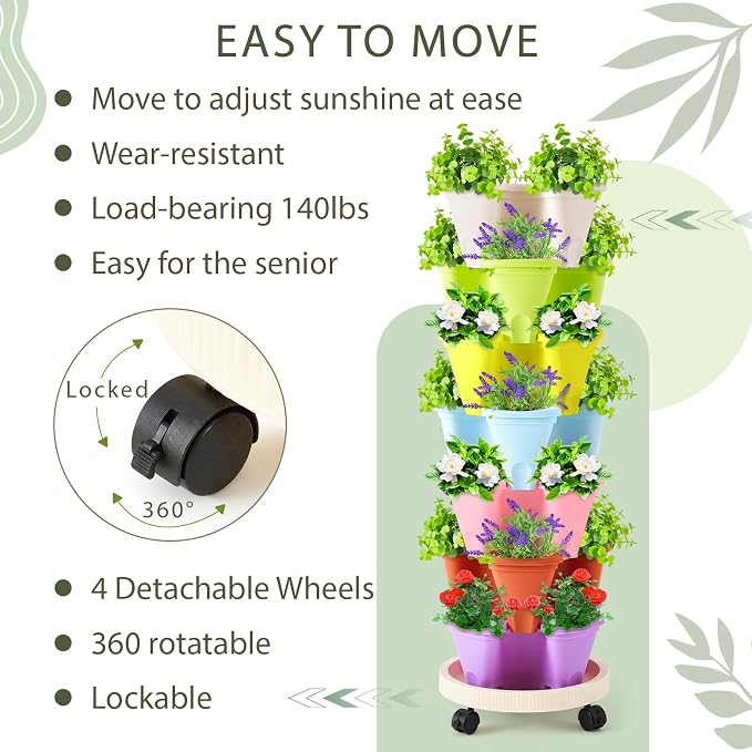 Umigy 2 Set of 7 Tier Vertical Planter Stackable Tower Planters Strawberry Herb - Image 5