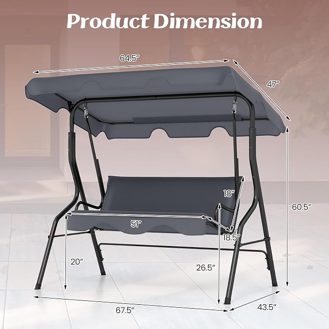 Tangkula 3 Person Porch Swing, Patio Swing - Image 6