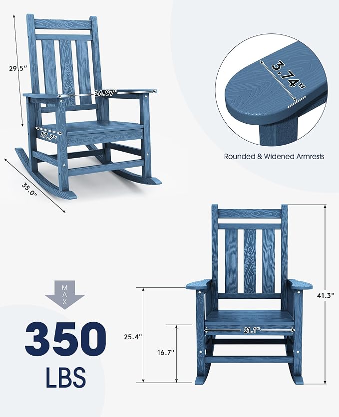 KINGYES Oversized Outdoor Rocking Chair Set of 2, All-Weather Patio Rocking - Image 3