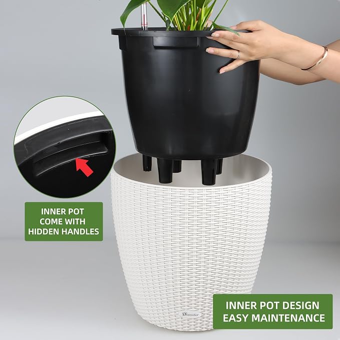 Dexceder 18x17 Inches Rattan Self Watering Planter Indoor Outdoor, Inner Pot - Image 4