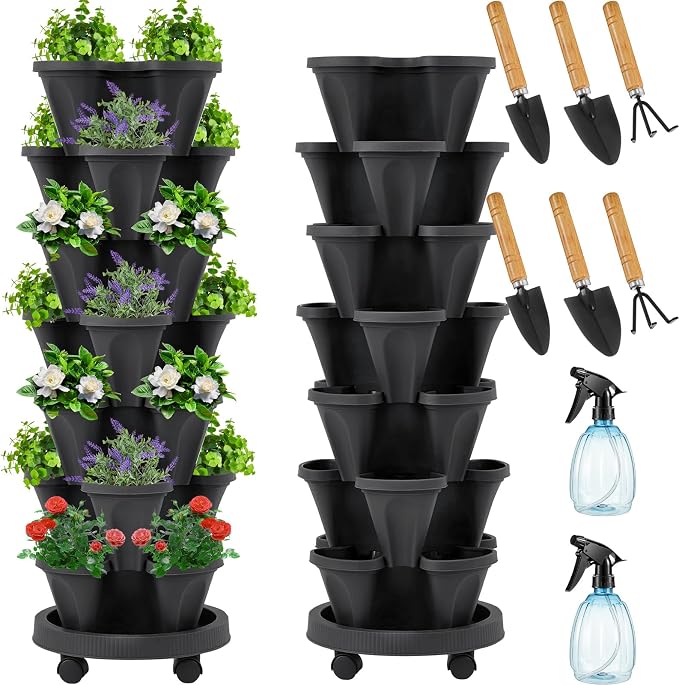 Umigy 2 Set of 7 Tier Vertical Planter Stackable Tower Planters Strawberry Herb by Umigy