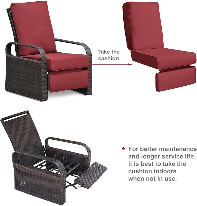 Outdoor Recliner, Outdoor Resin Wicker Patio Recliner Chair - Image 9