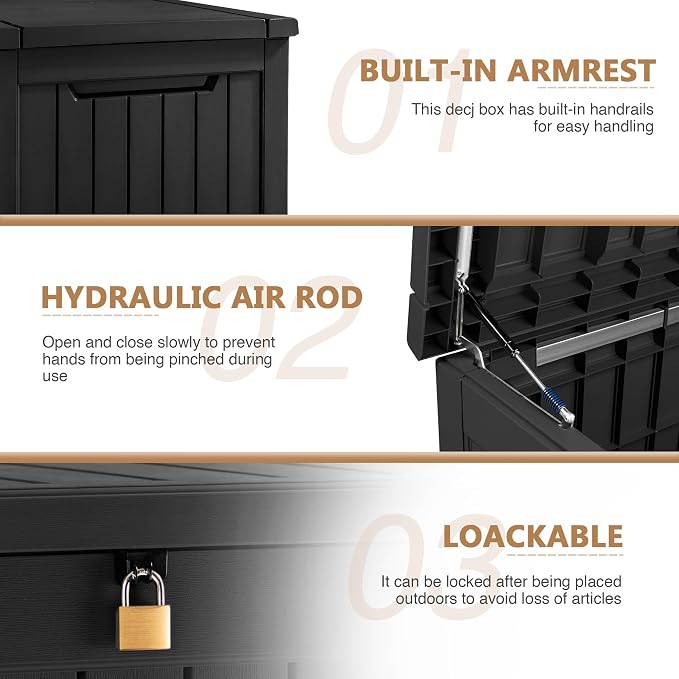 Devoko XXL 230 Gallon Resin Large Deck Box Waterproof Outdoor Storage Box - Image 6