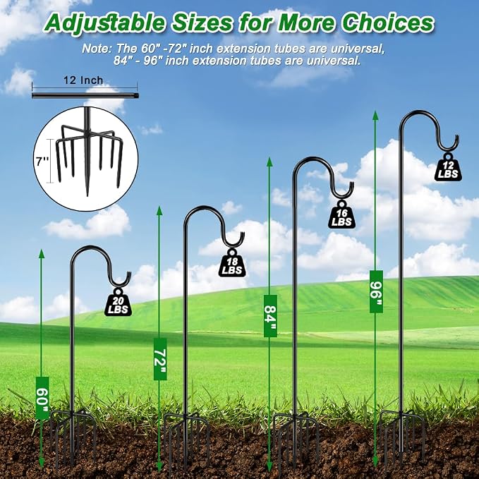84" Shepherds Hooks for Outdoor, Heavy Duty Garden Bird Feeder Pole Hanging - Image 4