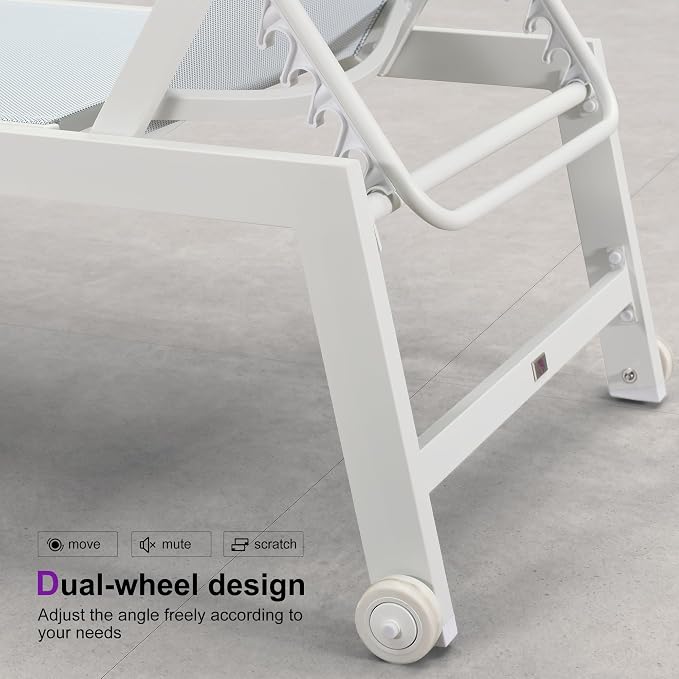 PURPLE LEAF Oversize Chaise Lounge Chair Outdoor 2 Pieces White Aluminum Lounge - Image 8