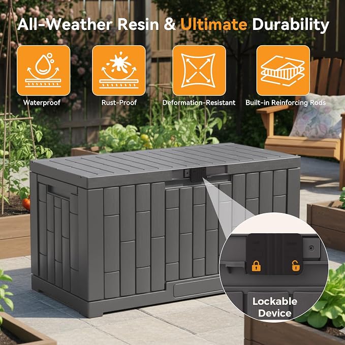 NEWBULIG 60 Gallon Deck Box, Waterproof Outdoor Storage Box - Image 4
