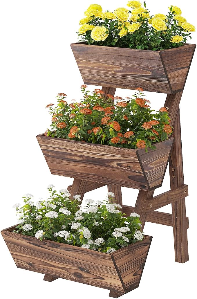 3-Tiers Wooden Raised Garden Bed Tiered Planter Box Flower Pots Vertical Garden by Dawnyard