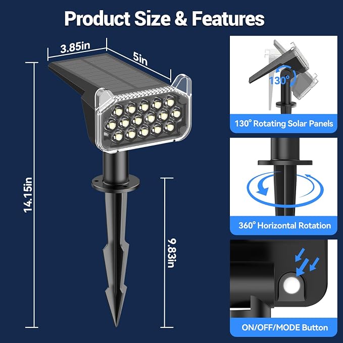 WdtPro Solar Spot Lights Outdoor Waterproof, 6 Pack, Bright Solar Landscape - Image 9