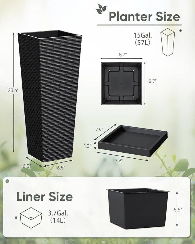 Greesum Set of 2 Tall Plastic Planters - Image 5