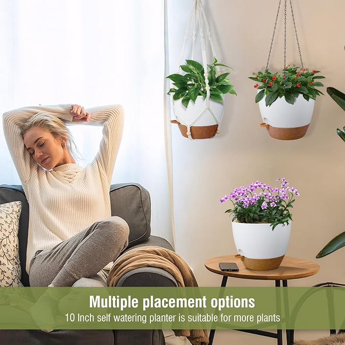 10 inch Self Watering Hanging Planters, 2 Pack Hanging Baskets - Image 6