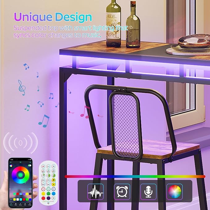 Bar Table with LED Lights, Counter Height Table, Bar Height Pub Table, Metal - Image 5