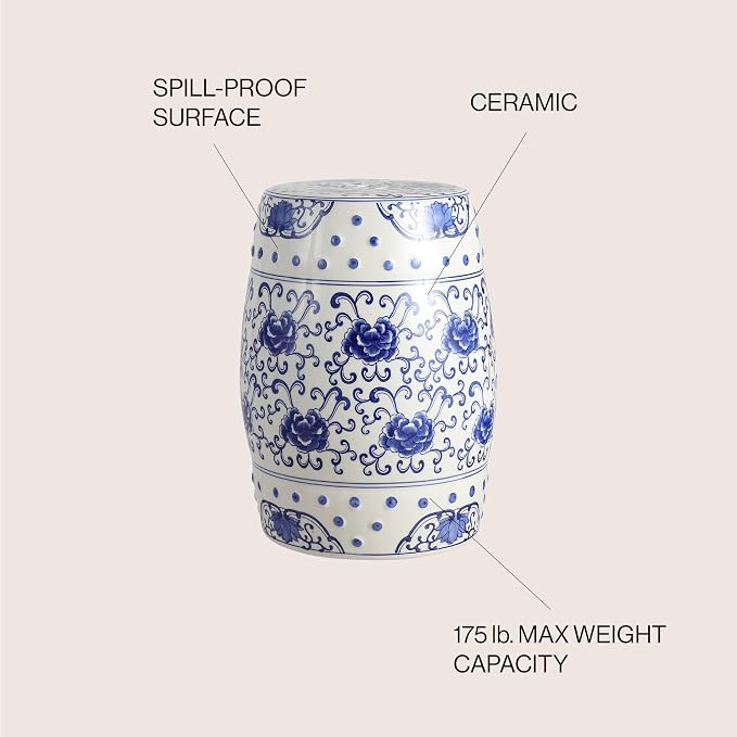 JONATHAN Y TBL1000A Lotus Flower 17.8" Chinoiserie Ceramic Drum Indoor/Outdoor - Image 5