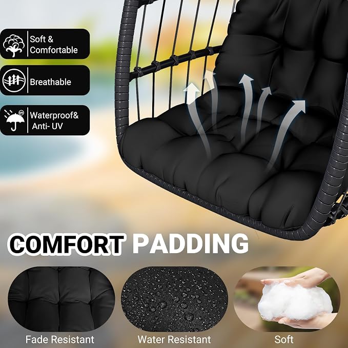 CHABATREE Egg Chair with Stand, Patio Rattan Wicker Hanging Swing Egg Chair - Image 2