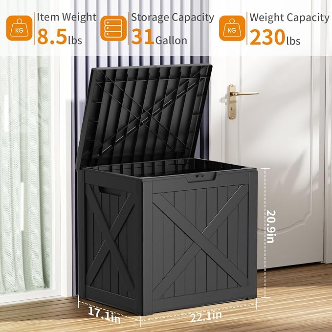 31 Gallon Outdoor Storage Box, Large Resin Deck Box - Image 2