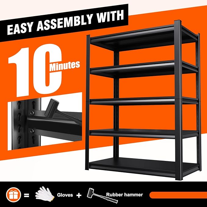 71"H-35"W Metal Garage Shelving-2050LBS 5 Tier Storage Shelves, Adjustable - Image 5