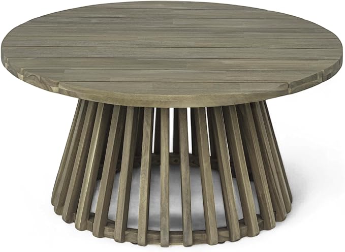 Merax Patio Outdoor Acacia Wood Round Coffee Table - Image 4