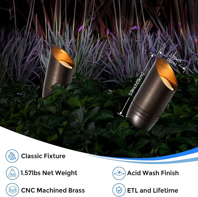 Gardencoin Solid Brass Outdoor Landscape Spotlight, 12V LED Low Voltage Spot - Image 2