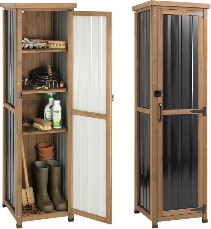 Outdoor Storage Cabinet Weatherproof, Tall Wood Garden Potting Bench Table by MAGAZOOPET