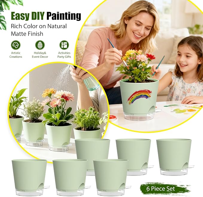Plant Pots 5 Inch Self Watering Pots, 6 Pack Plastic Planters - Image 6