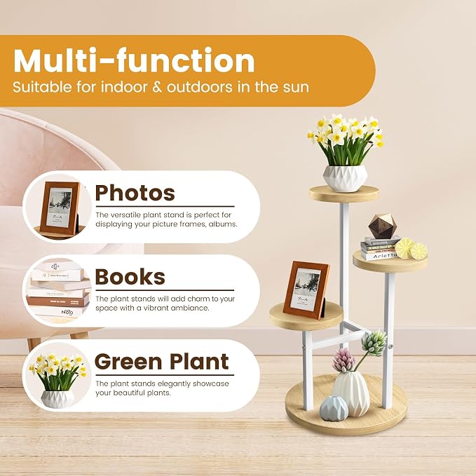 GEEBOBO 3 Tier Plant Stand Indoor, Metal Wood Plant Stands - Image 5