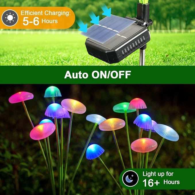 6 Pack Solar Garden Lights, 48 LEDs Swaying Mushroom Lights - Image 4