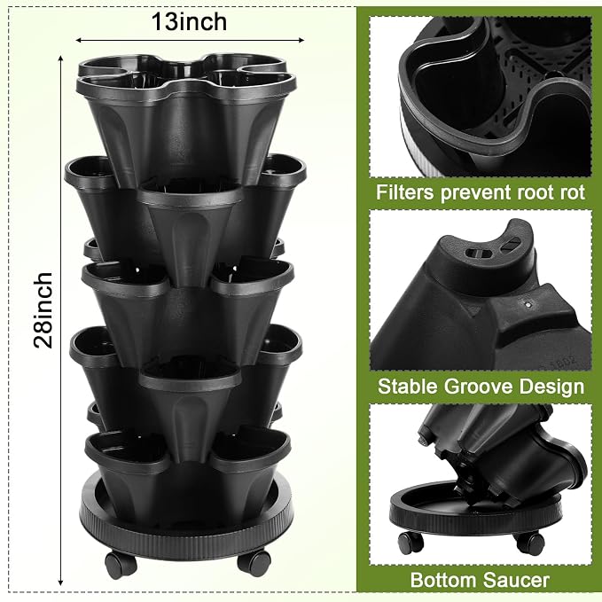 Umigy 2 Set 5 Tier Stackable Planters Vertical Garden Planters - Image 4