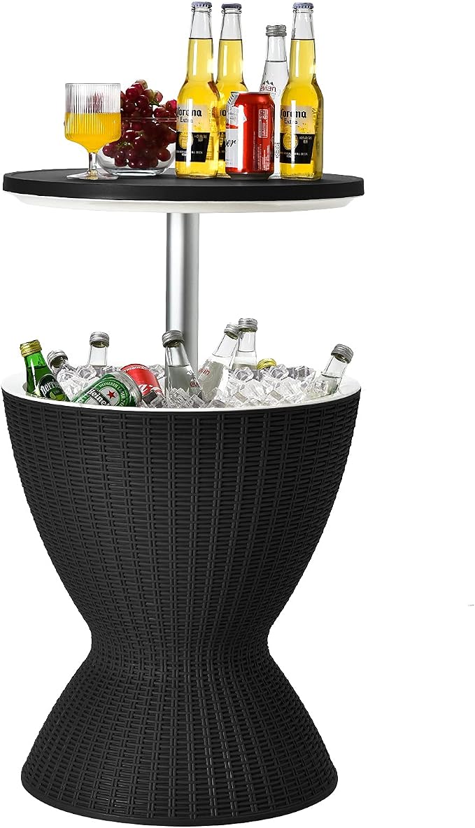Tangkula Outdoor Cool Bar Table, Rattan Patio 8 Gallon Beer and Wine Cooler by TANGKULA