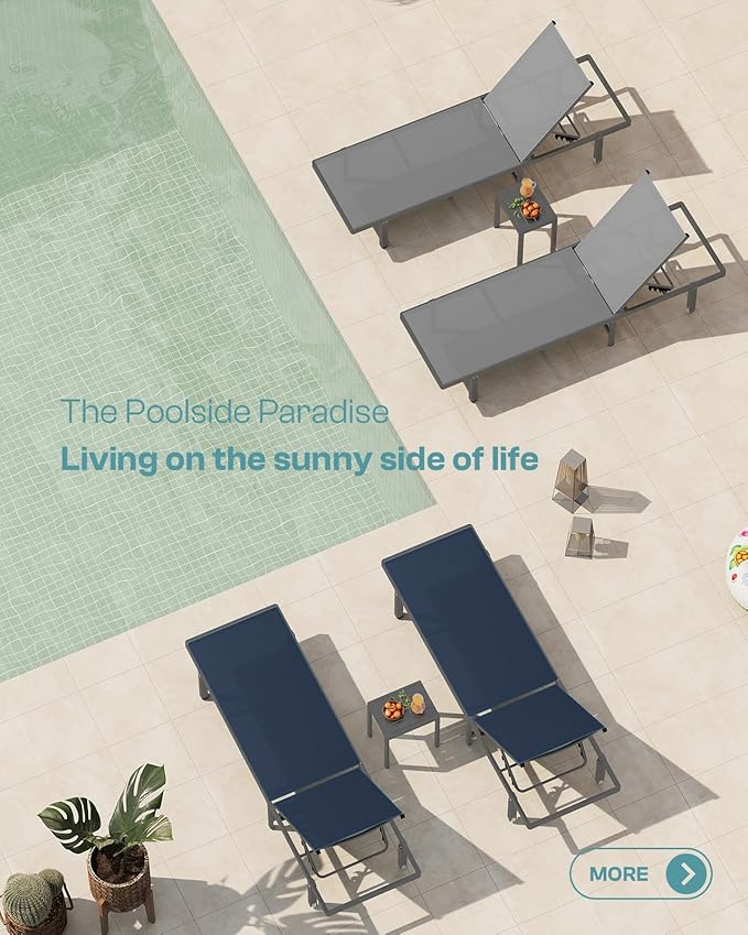 Lounge Chair Outdoor with Wheels, Aluminum Patio Chaise Lounge Chair with 5 - Image 7