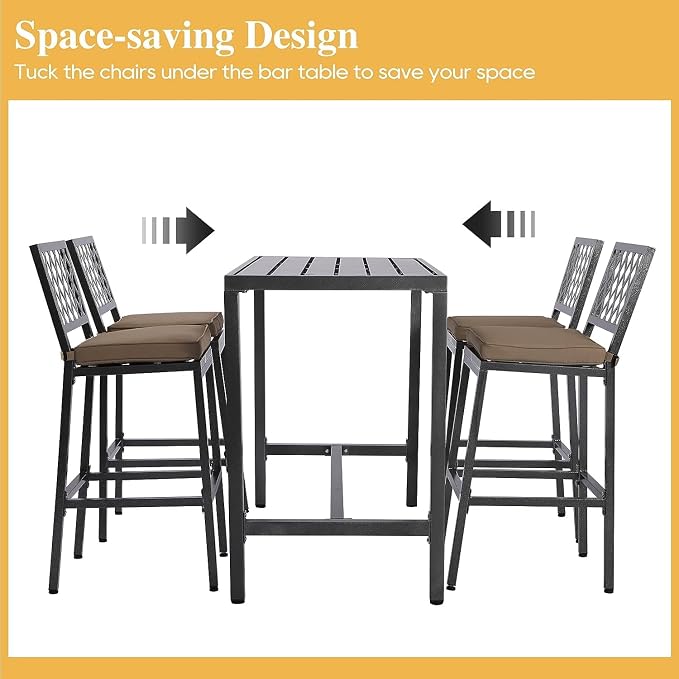 Outdoor Patio Bar Set, Bar Height Patio Dining Set, Weather-Resistant Bistro - Image 5