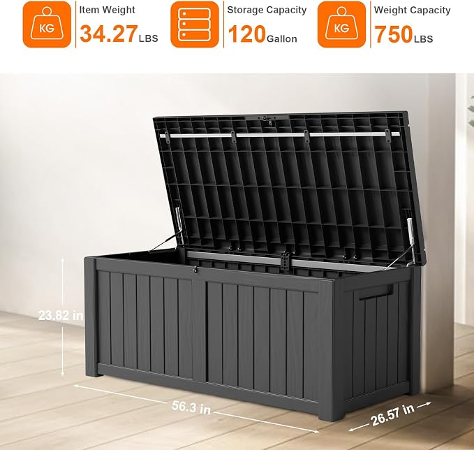 DRATO 120 Gallon Large Deck Box, Outdoor Storage Box - Image 2
