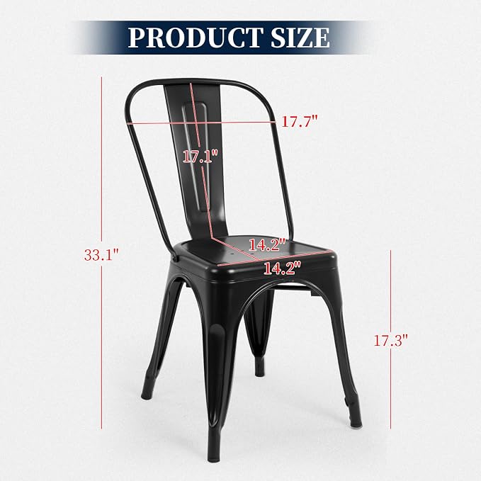 FDW | Metal Dining Chairs | Set of 4 | Black | Stackable Tolix Side Chairs - Image 3