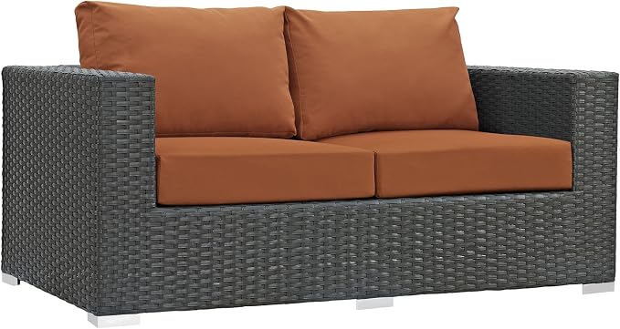 Modway Sojourn Wicker Rattan Outdoor Patio Sunbrella Fabric Loveseat in Canvas by Modway