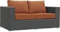 Modway Sojourn Wicker Rattan Outdoor Patio Sunbrella Fabric Loveseat in Canvas by Modway