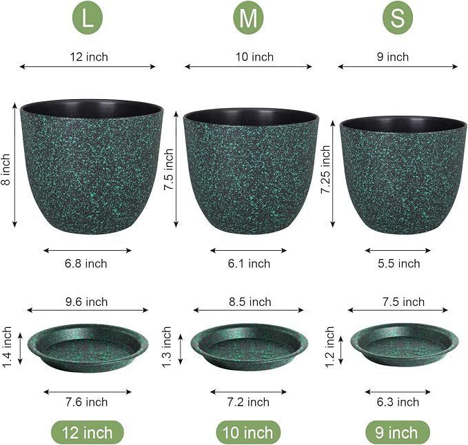 Large Flower Pots 12/10/9 inch, Plant Pots - Image 3