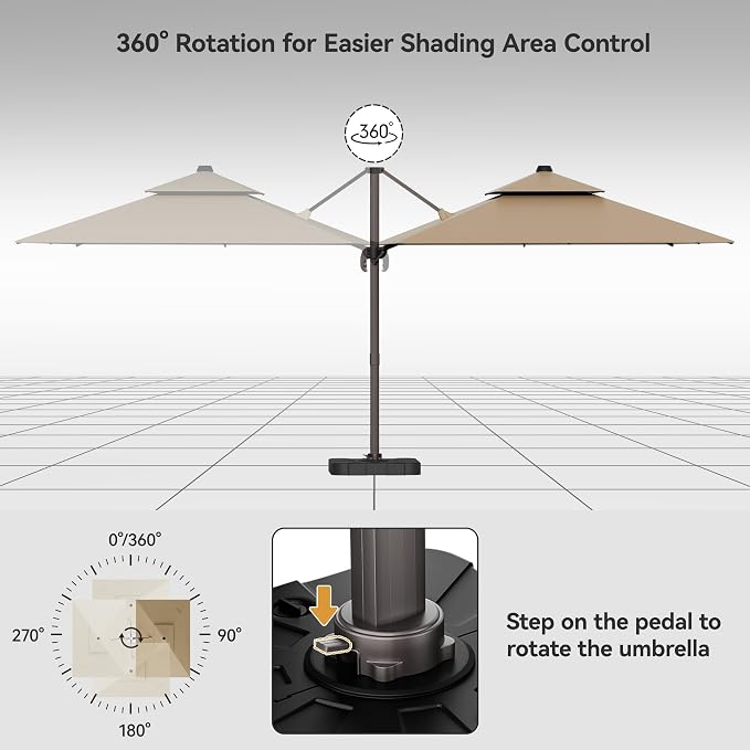 9x12FT Brown Cantilever Outdoor Patio Umbrella - Image 5