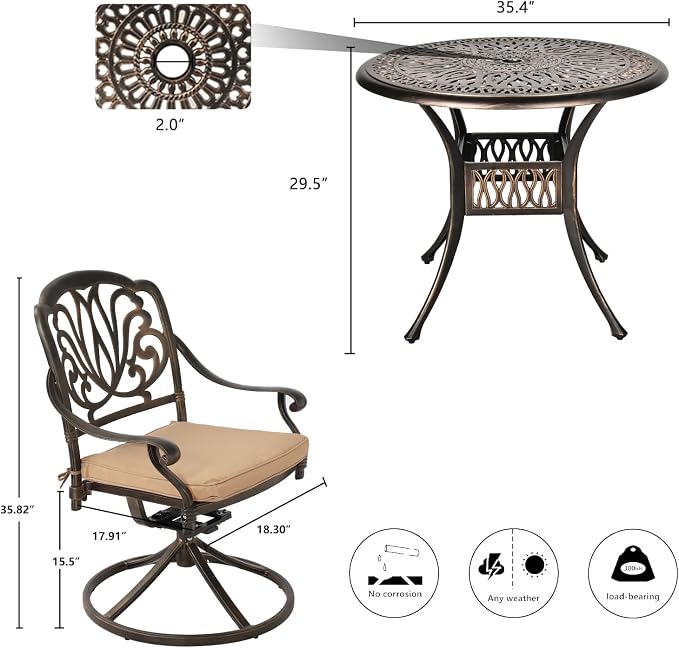 Grepatio 5 Piece Outdoor Dining Set Cast Aluminum Patio Dining Set Table and - Image 7
