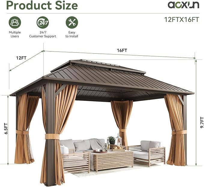 Aoxun 12x16FT Gazebo Outdoor Hardtop Pergolas - Image 3