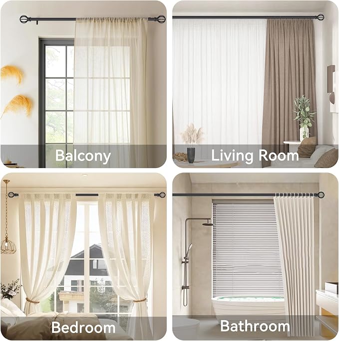 Curtain Rods for Windows 48 to 84, 5/8 Inch Black Heavy Duty Metal Curtain Rods - Image 6