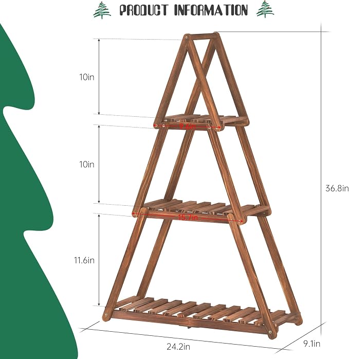 Wooden Plant Stand Indoor Outdoor, Christmas Tree Plant Shelf Indoor, 3 Tier - Image 3