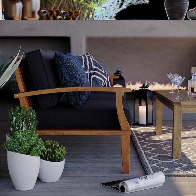 Modway EEI-4176-NAT-NAV Marina Patio Teak Sofa, Natural Navy - Image 10
