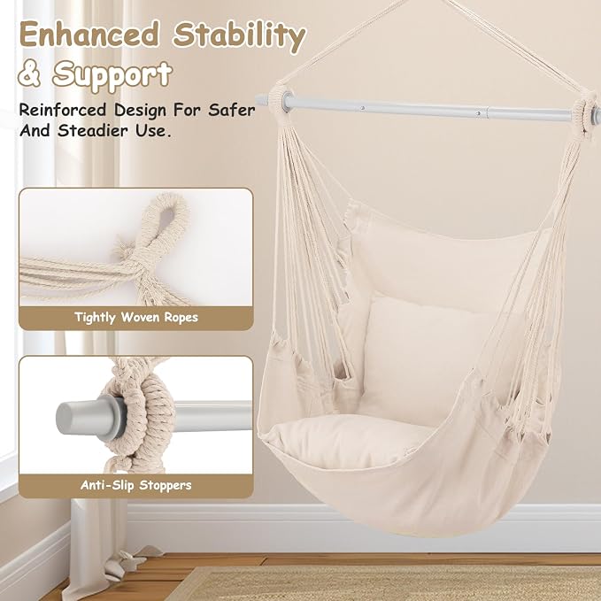 Athena Collection Hammock Chair Hanging Rope Swing Chair - Image 3
