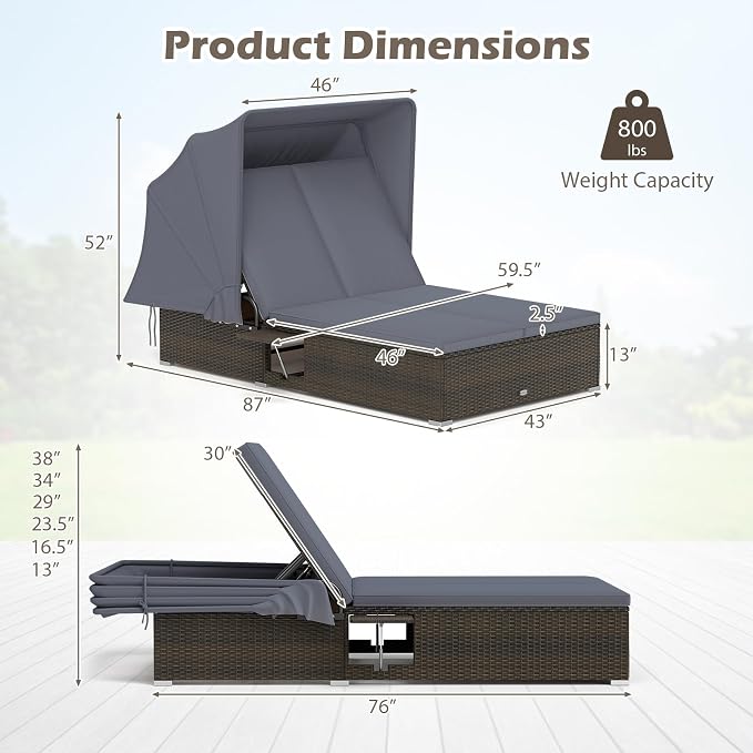 RELAX4LIFE Outdoor Rattan Daybed w/Canopy - Image 3