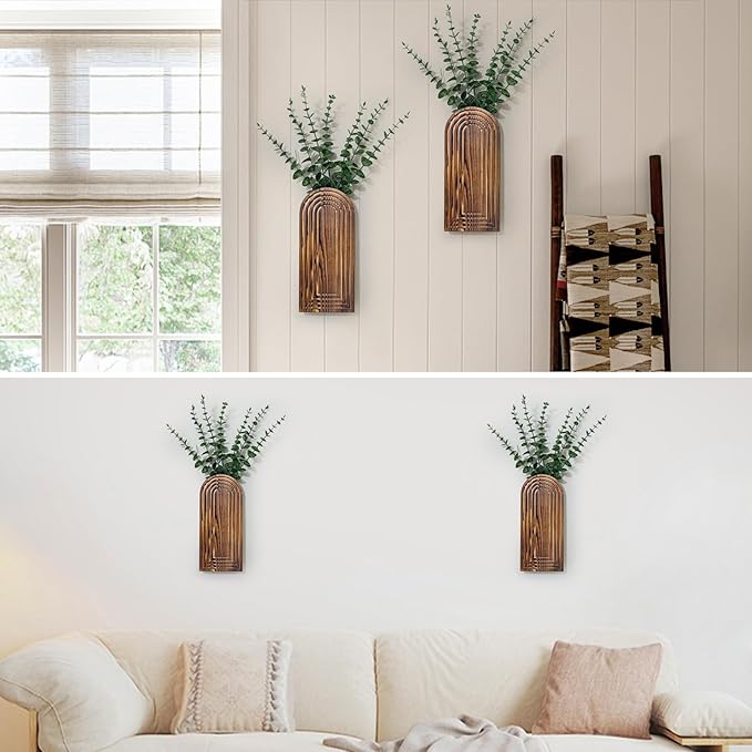 Wooden Wall Planter Vase Set of 2, Boho Hanging Planter - Image 3