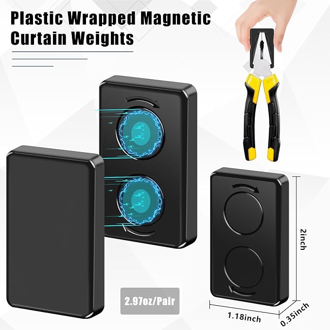 18 Pcs Outdoor Curtain Weights, Plastic Wrapped Magnetic Drapery Weights - Image 2